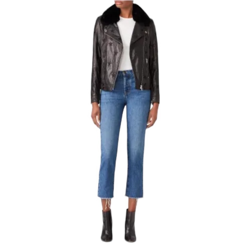 Samantha Sipos Seeing Stars Black Leather Faux Fur Moto Jacket Size XS #907 - Picture 2 of 11